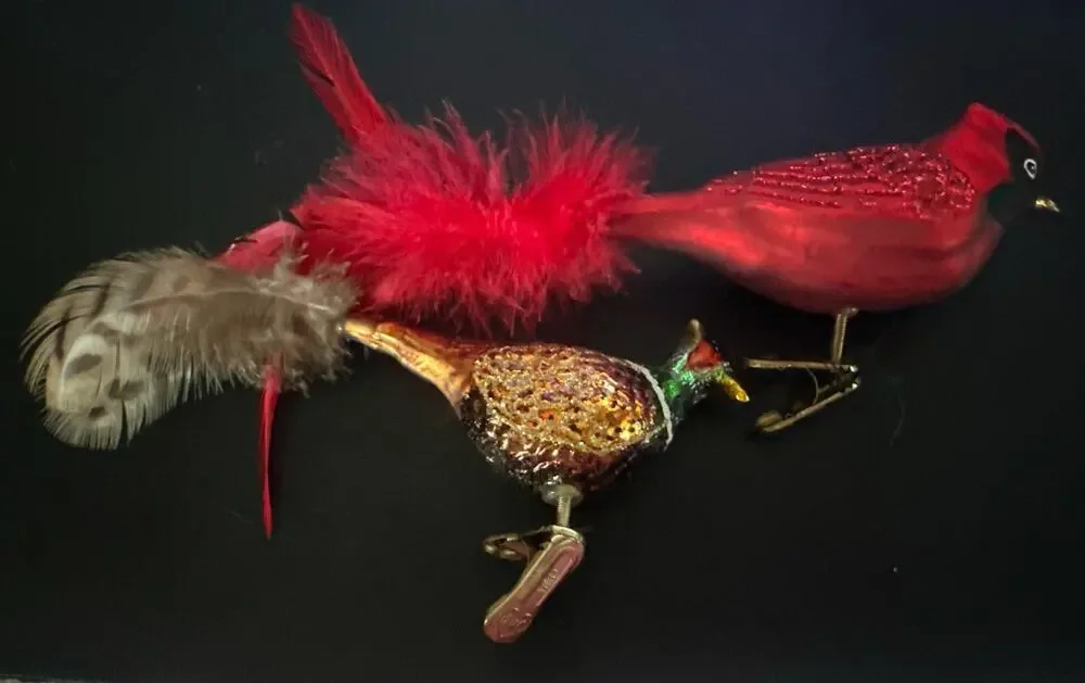 Old World Christmas Pheasant Cardinal Lot Ornament With Clip Vintage W Box